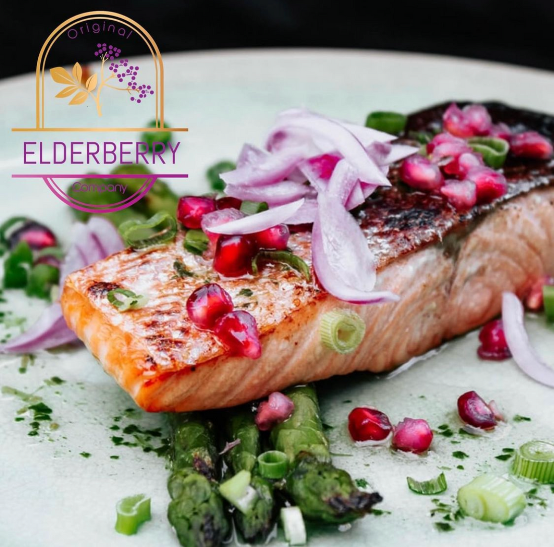 Salmon with elderberry syrup marinade for immune support