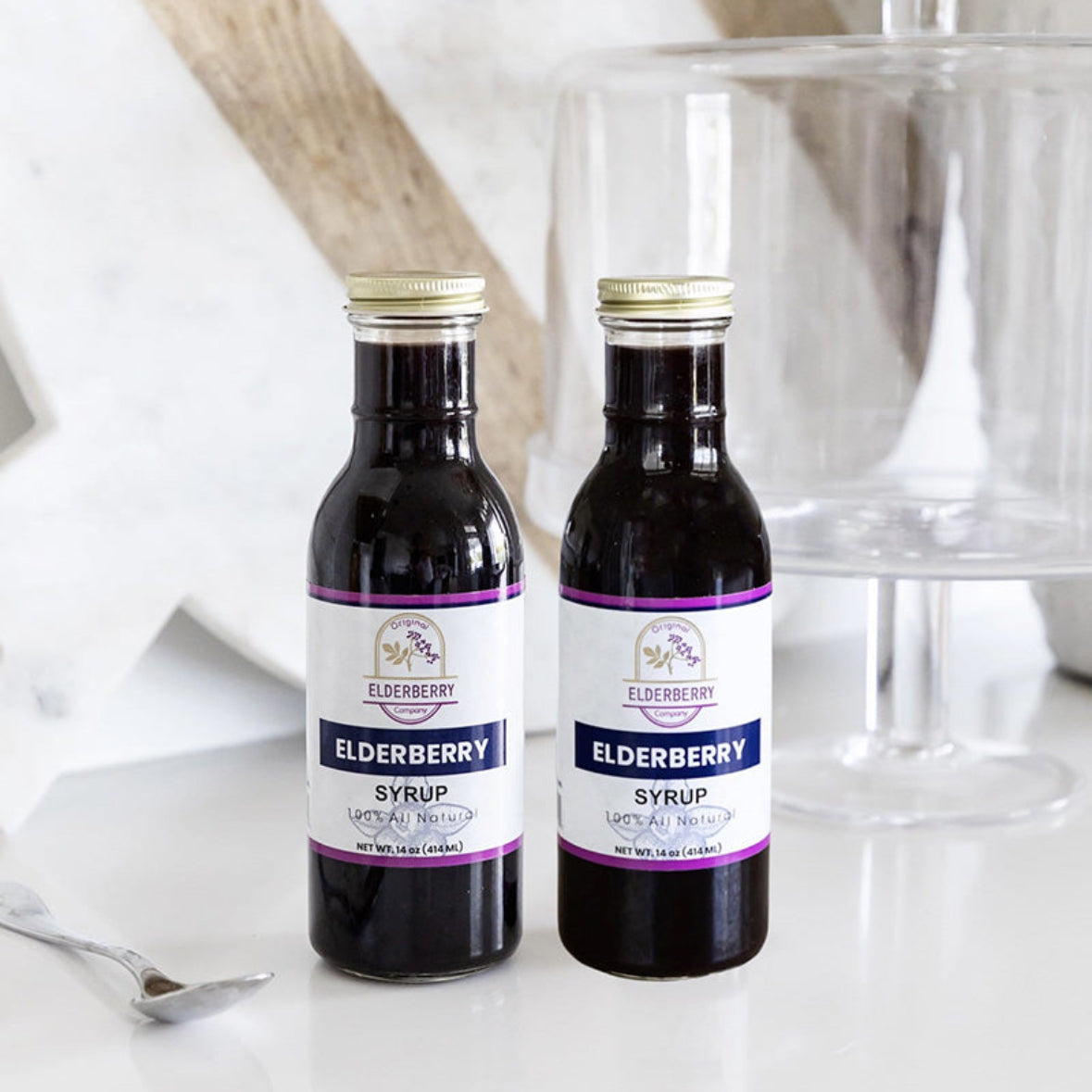 Two bottles of organic elderberry syrup twin pack for immune support