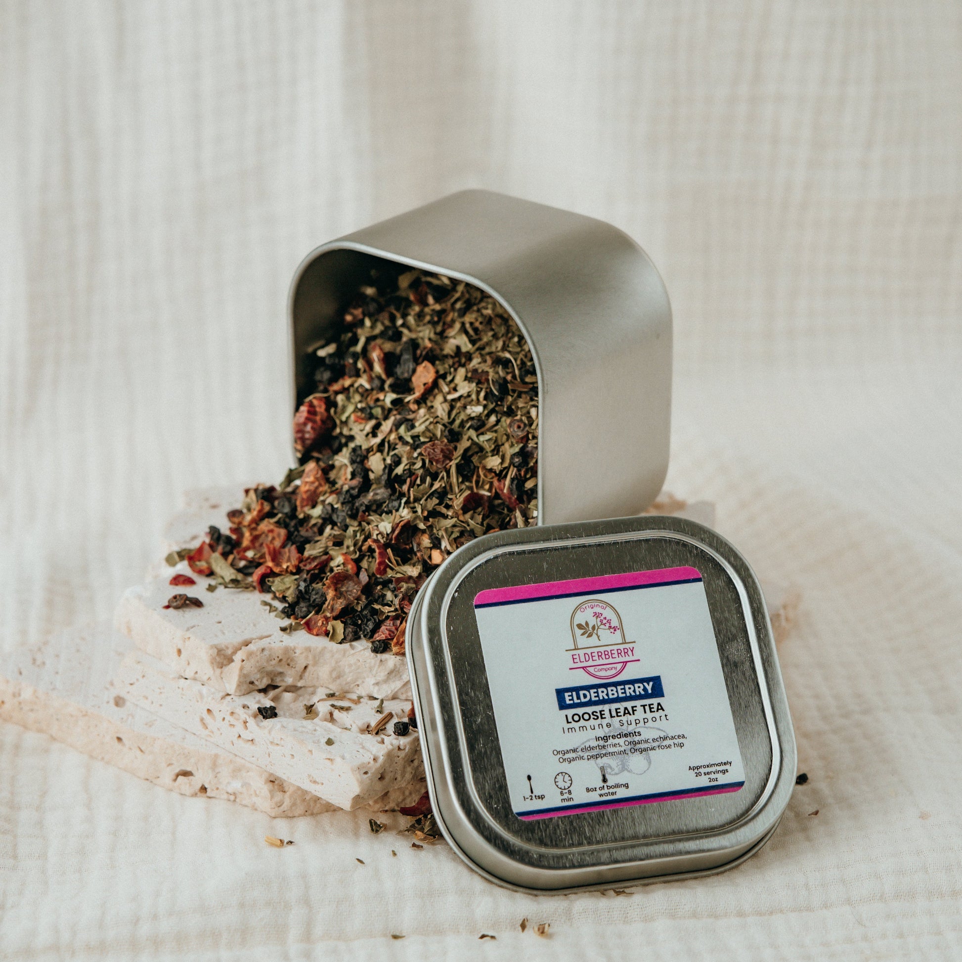 Original Elderberry Co. loose leaf elderberry herbal tea in 2 oz jar